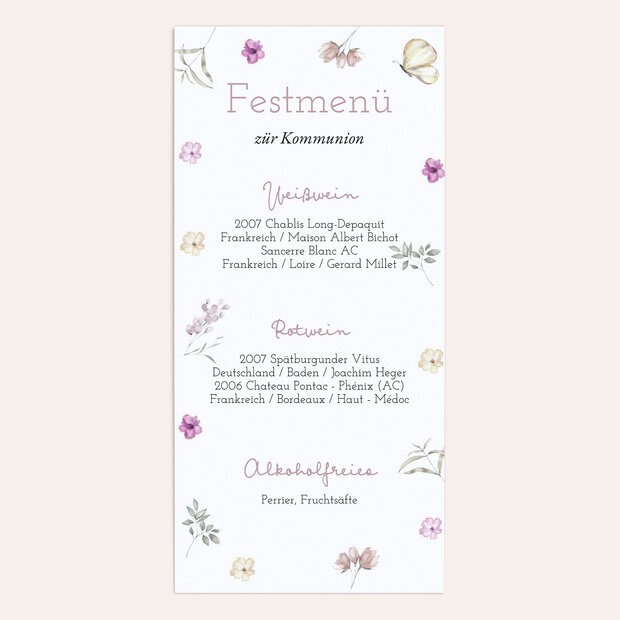 Menükarten Kommunion - Sommerduft