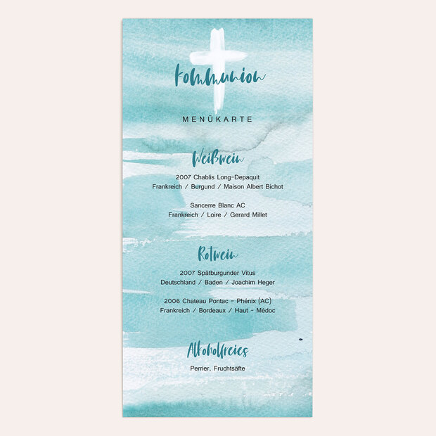 Menükarten Kommunion - Zeichen des Kreuzes