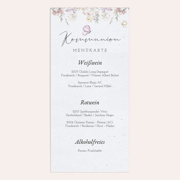 Menükarten Kommunion - Zarter Blütenduft