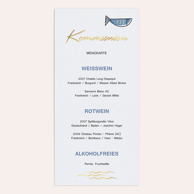 Menükarten Kommunion - Fische im Meer