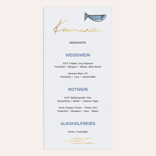 Menükarten Kommunion - Fische im Meer