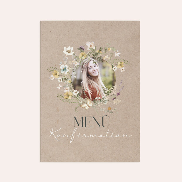 Menükarten Konfirmation - Portrait mit Wildblumen