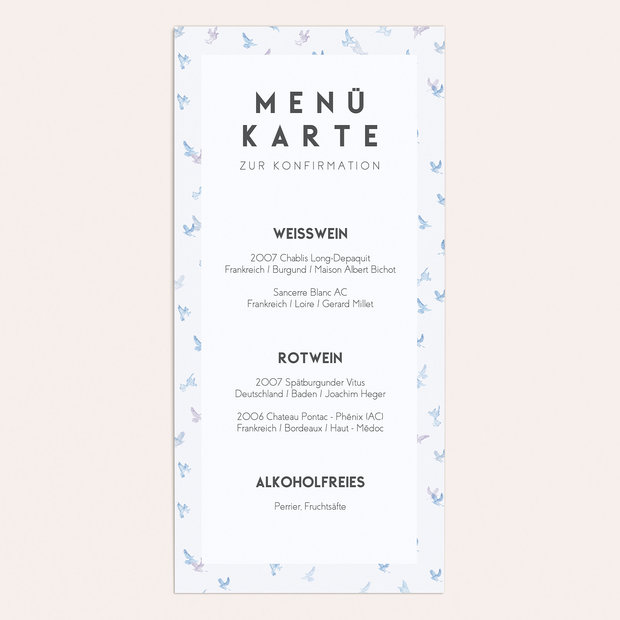 Menükarten Konfirmation - Taubenschar