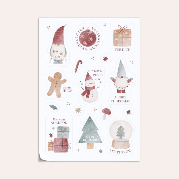 Geschenkaufkleber Weihnachten - A5 Stickerset - Weiß