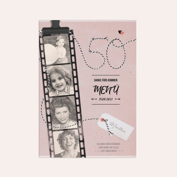 Menükarten Geburtstag - Filmstreifen 50