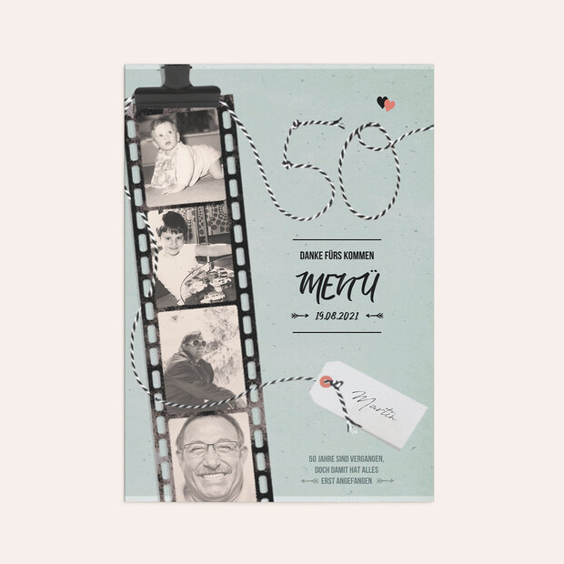 Menükarten Geburtstag - Filmstreifen 50