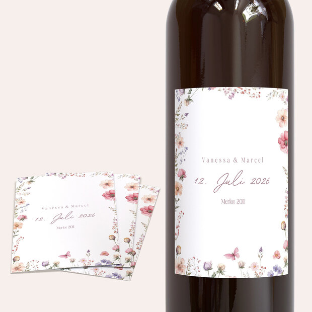 Weinetiketten Hochzeit - Boho Bloom