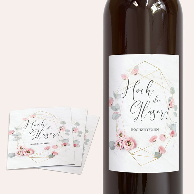 Weinetiketten Hochzeit - Pastellblüten
