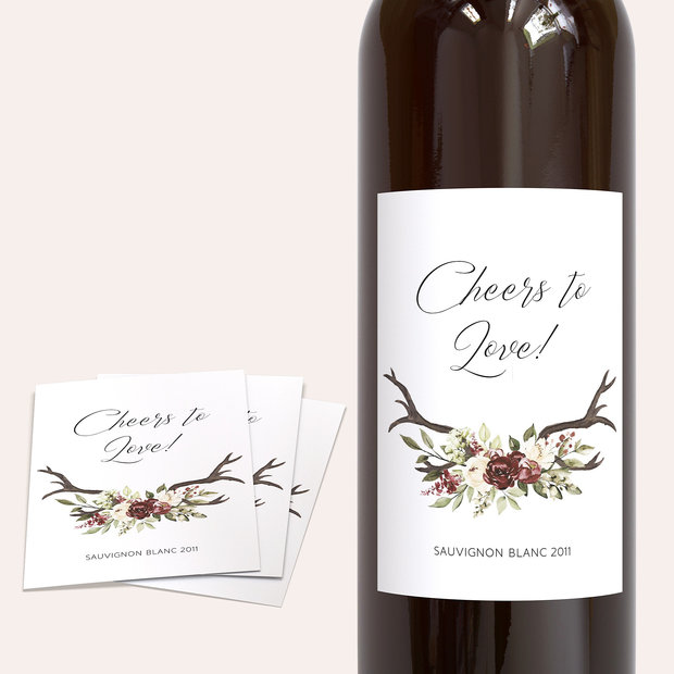 Weinetiketten Hochzeit - Blüten & Geweih