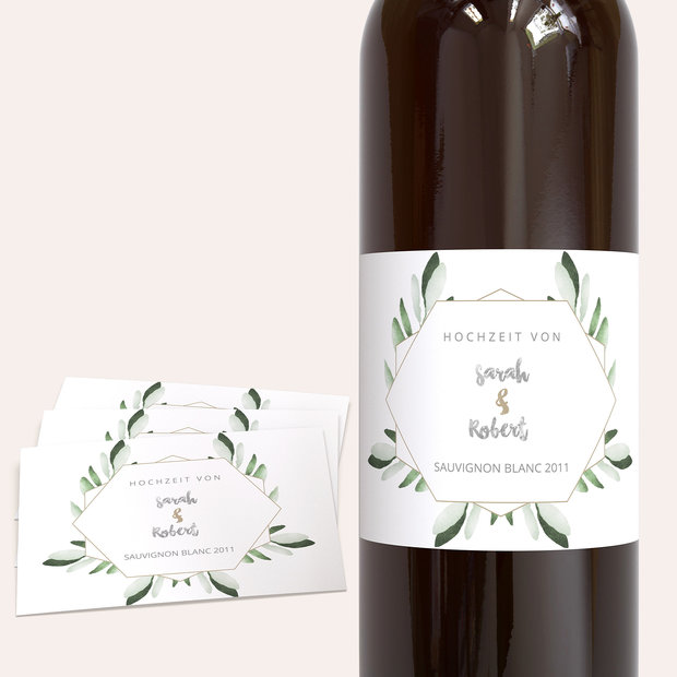 Weinetiketten Hochzeit - Edles Grün
