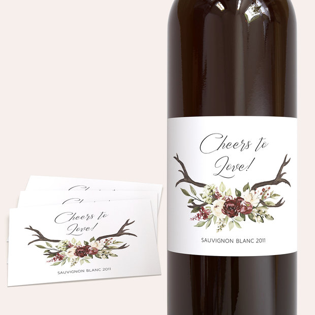 Weinetiketten Hochzeit - Blüten & Geweih