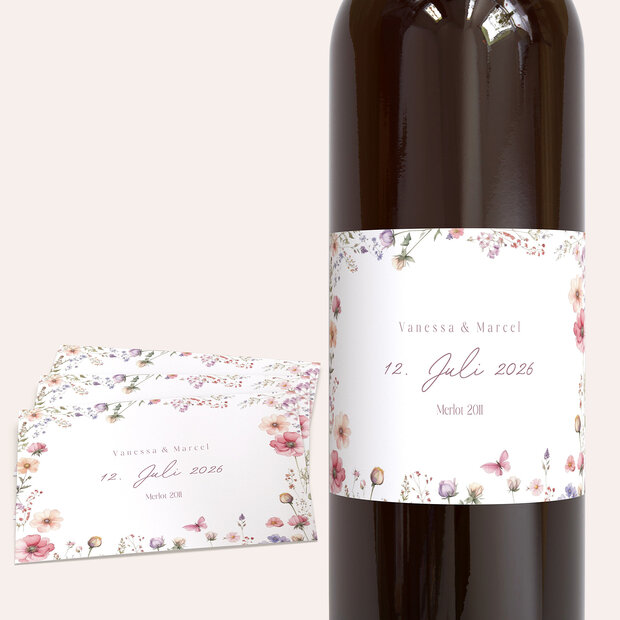 Weinetiketten Hochzeit - Boho Bloom