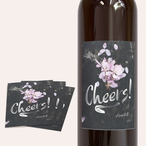 Weinetiketten Geburtstag - Grunge blossom