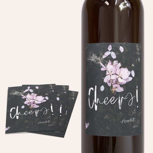 Weinetiketten Geburtstag - Grunge blossom