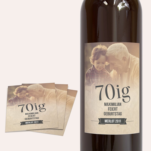 Weinetiketten Geburtstag - Retrofeier 70