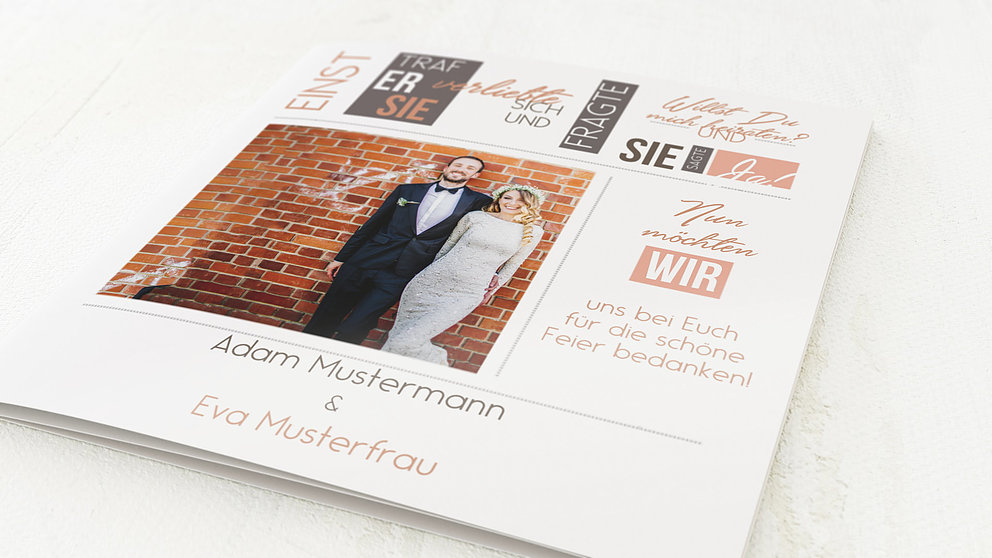 Danksagungskarte Hochzeit Love Story Detail