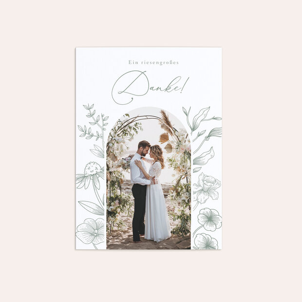 Danksagungskarte Hochzeit - Grünes Blütenspiel