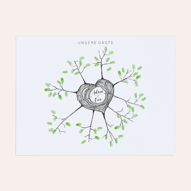 Fingerabdruckposter - Herzstamm Hochzeitsbaum