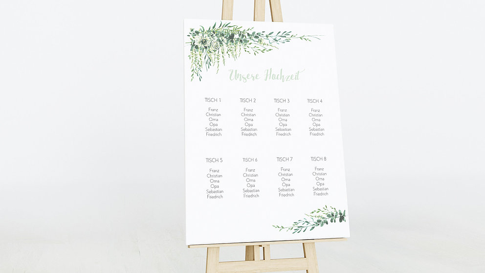 Sitzplan Hochzeit Grune Pracht Detail