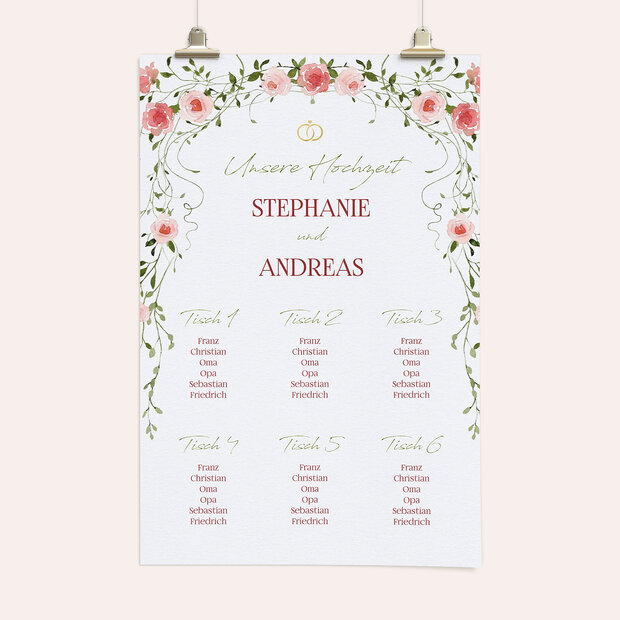 Sitzplan Hochzeit - Vorhang aus Rosen