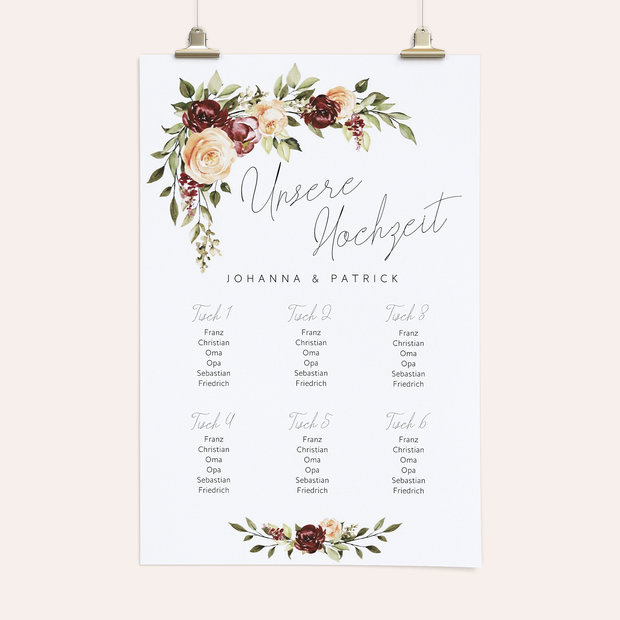 Sitzplan Hochzeit - Zarte Rhapsody