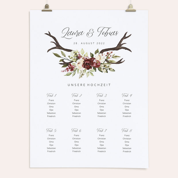 Sitzplan Hochzeit - Blüten & Geweih