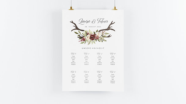 Sitzplan Hochzeit - Blüten & Geweih