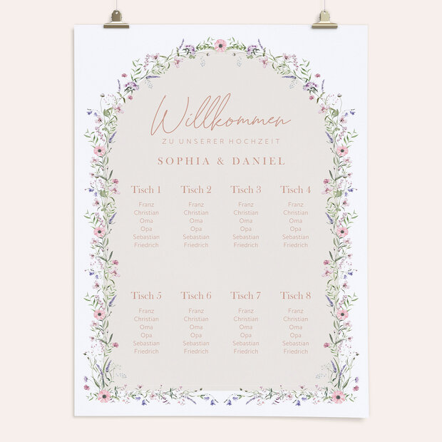Sitzplan Hochzeit - Verheißungsvoller Blütenbogen
