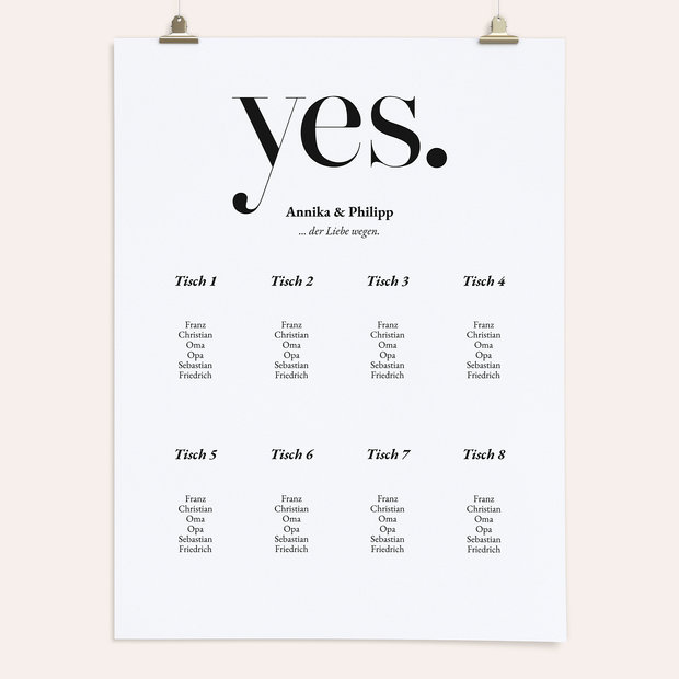 Sitzplan Hochzeit - Yes, I will