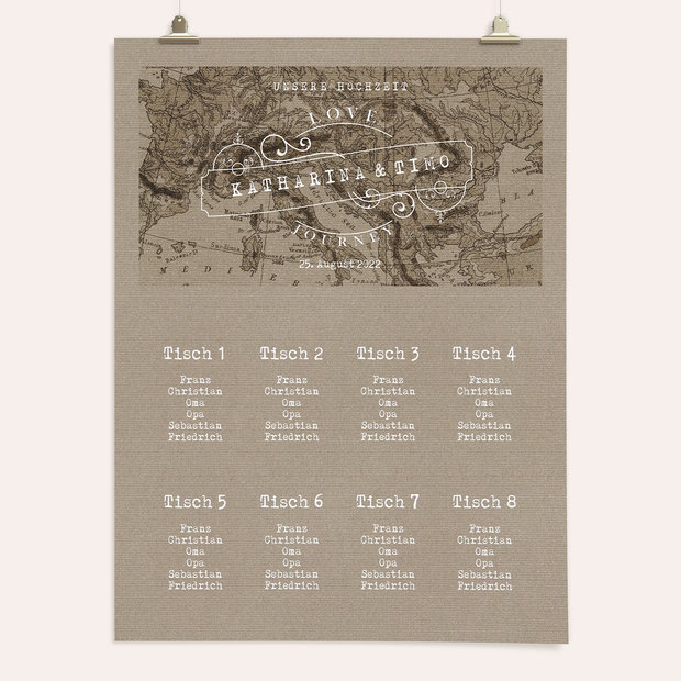 Sitzplan Hochzeit - Unsere Weltkarte