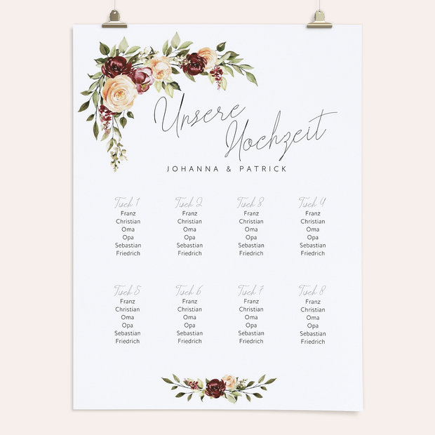 Sitzplan Hochzeit - Zarte Rhapsody