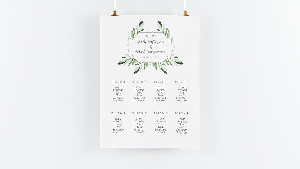 Sitzplan Hochzeit Edles Grün Detail