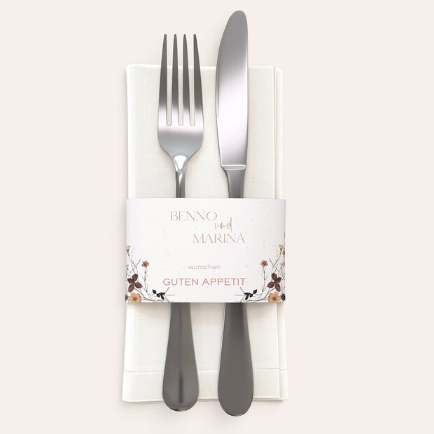 Besteckbanderolen und Serviettenanhänger - Zärtliche Verbindung