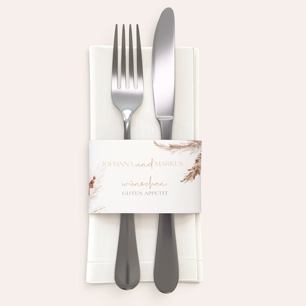 Besteckbanderolen und Serviettenanhänger - Federleichte Traumhochzeit