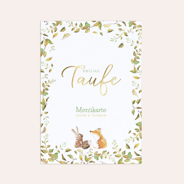 Menükarten Taufe - Niedliche Waldbewohner