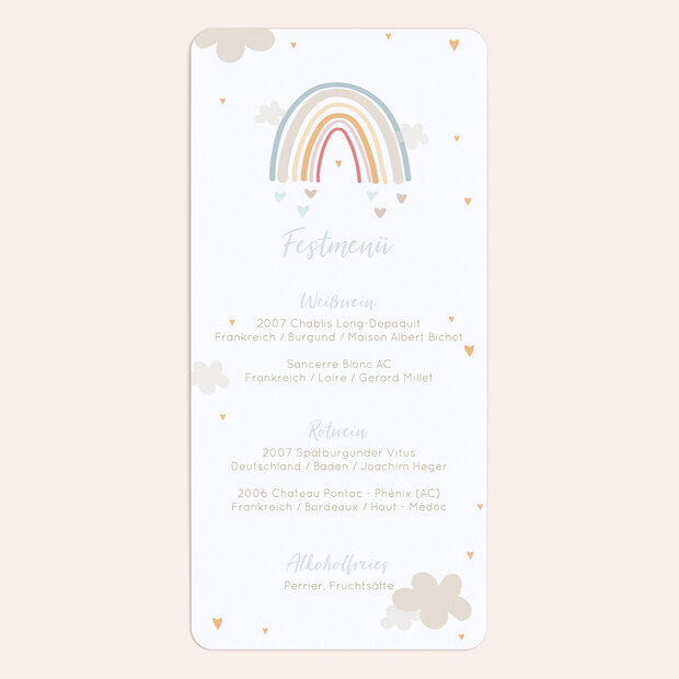Menükarten Taufe - Regenbogen-Zauber