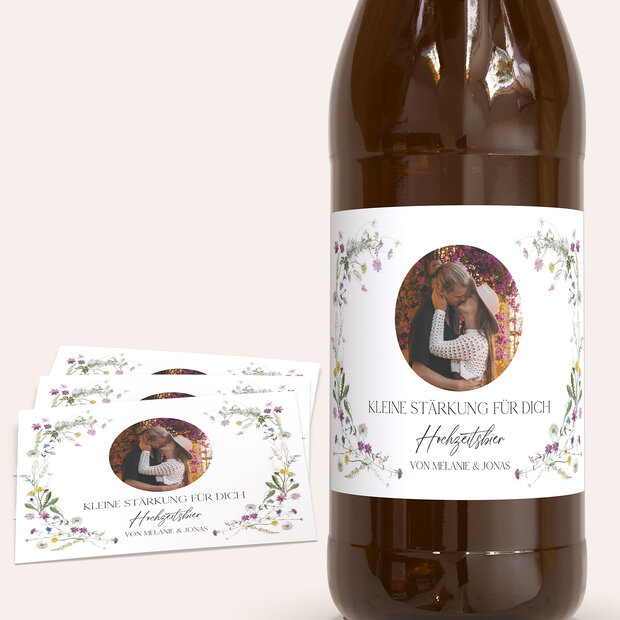 Bieretiketten Hochzeit - Blumige Vielfalt