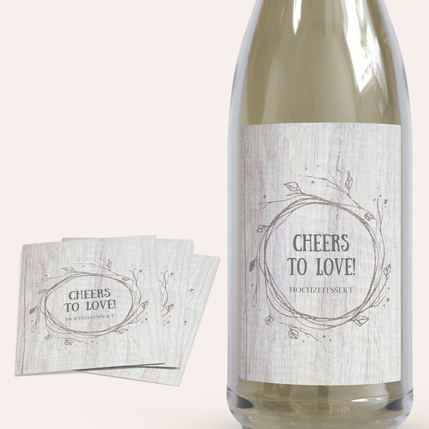 Sektetiketten Hochzeit - Rustic wood