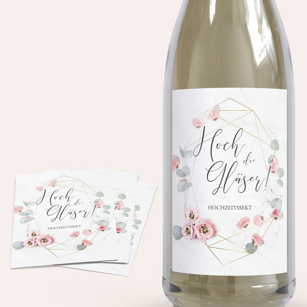 Sektetiketten Hochzeit - Pastellblüten