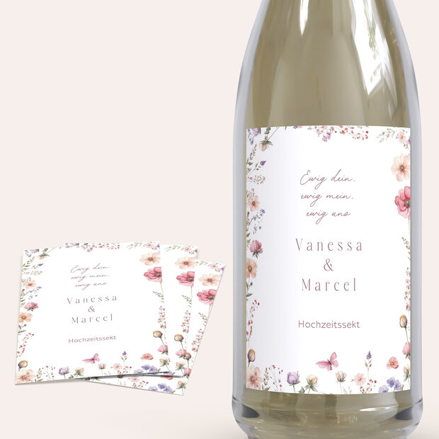 Sektetiketten Hochzeit - Boho Bloom