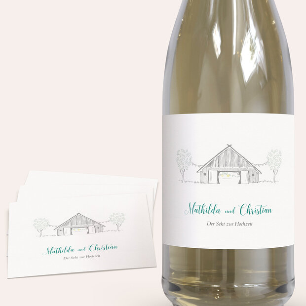 Sektetiketten Hochzeit - Auf dem Land