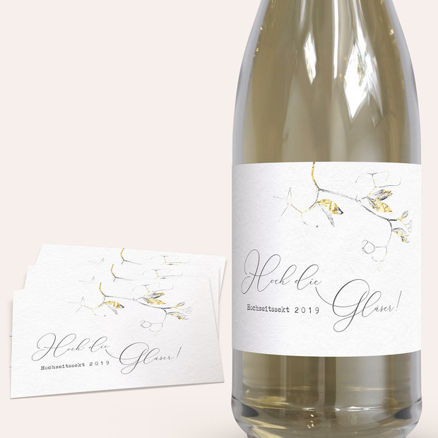 Sektetiketten Hochzeit - Edles Zweiglein