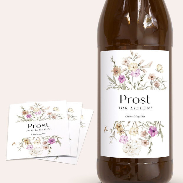 Bieretiketten Geburtstag - Flowery