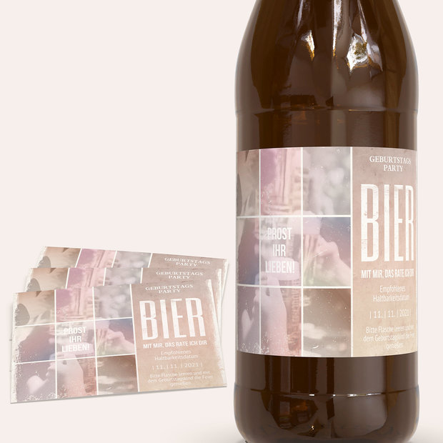 Bieretiketten Geburtstag - Vintage Grid
