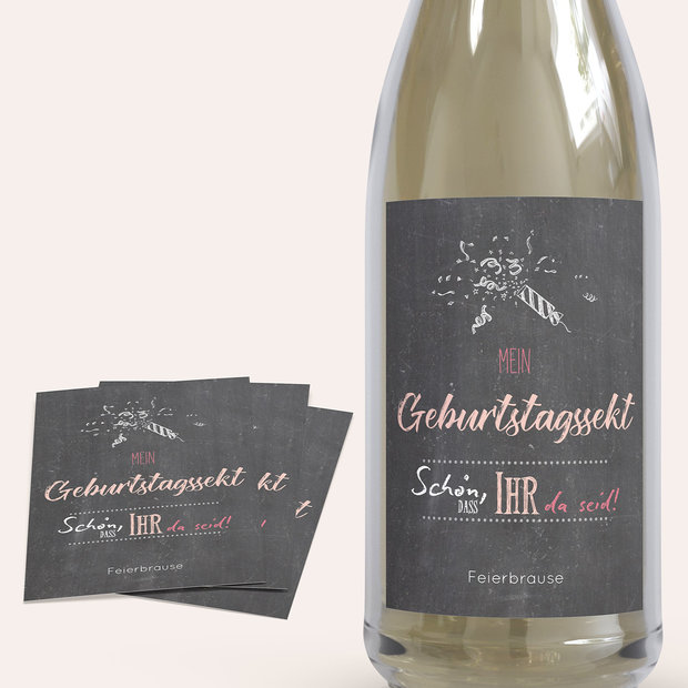 Sektetiketten Geburtstag - Ankündigung
