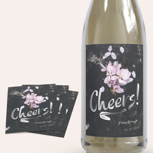 Sektetiketten Geburtstag - Grunge blossom