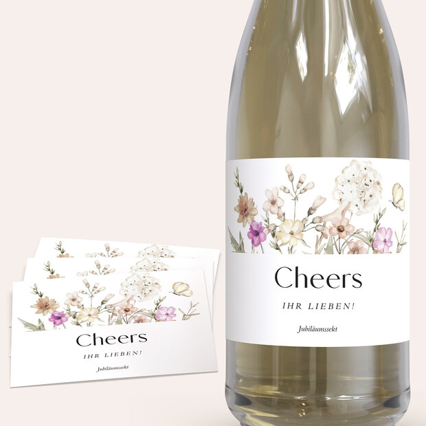 Sektetiketten Geburtstag - Flowery