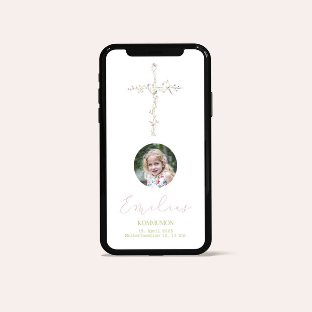 Kommunionskarten - Cross of Flowers