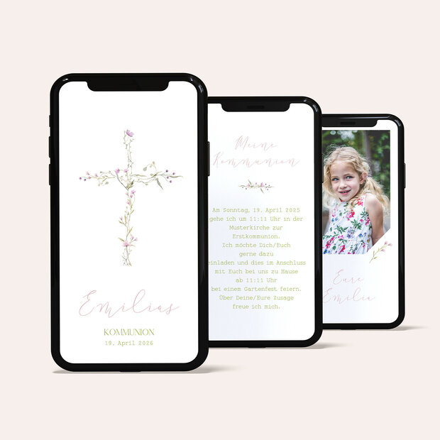 Kommunionskarten - Cross of Flowers