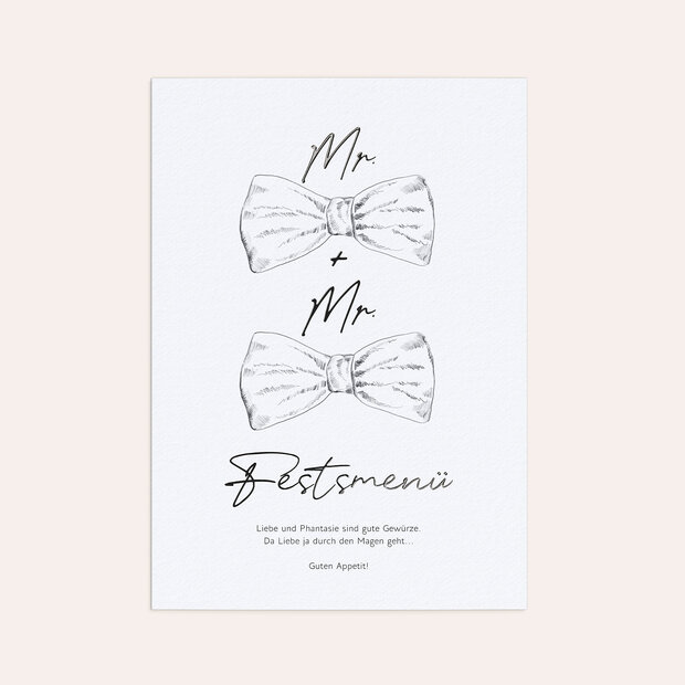 Menükarte Hochzeit - Man(n) trägt Fliege